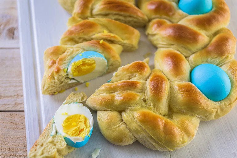 Braided True Lemon Easter Bread on a white plate