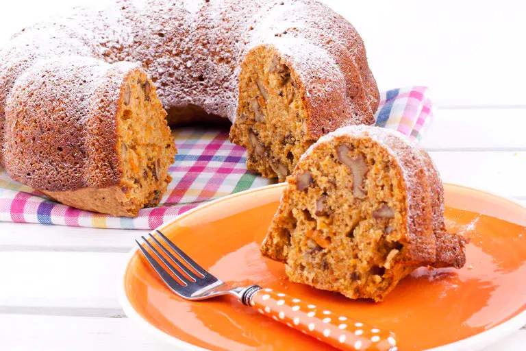 A moist carrot walnut bundt cake with a hint of True Lemon zest