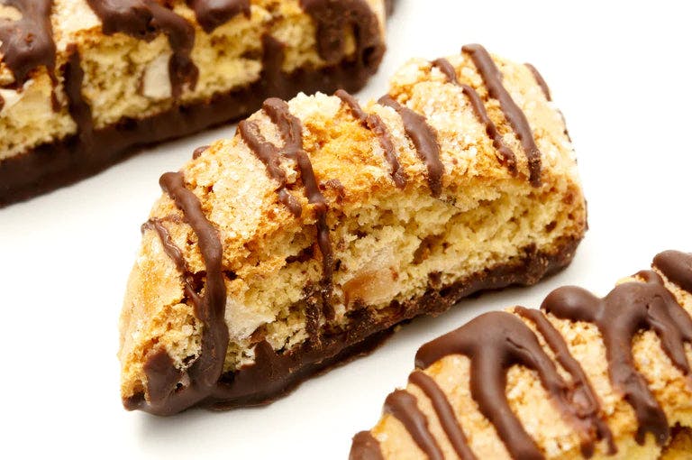 Biscotti drizzled with chocolate