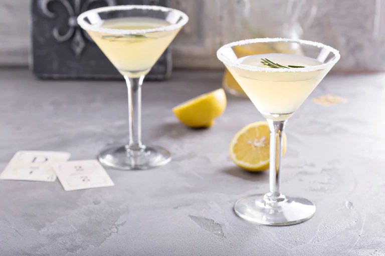 Refreshing True Lemon Drop Martini served up in a glass with a twist of citrus and sweetness.