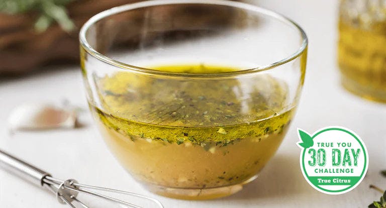 Lemon garlic marinade in a glass jar