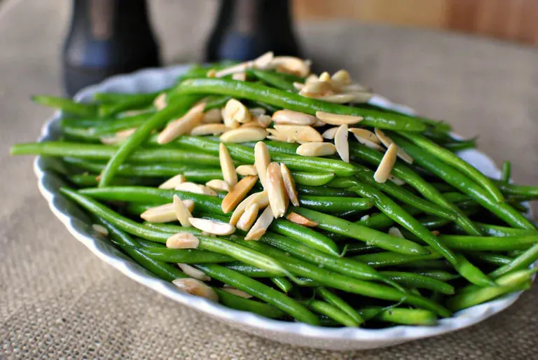 Green Beans topped with sliced almonds