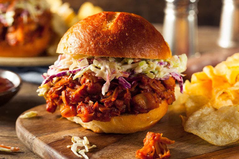 Delicious jackfruit BBQ pulled pork-style sandwich