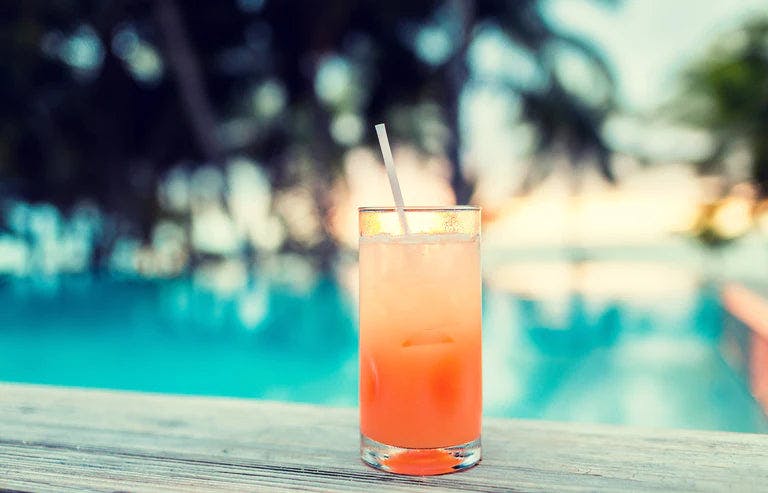 A refreshing glass of true amaretto mist on a sunny day