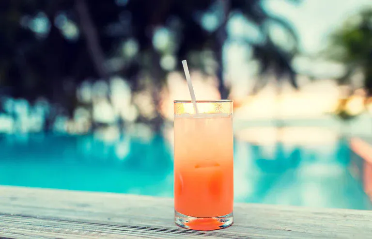 A refreshing glass of true amaretto mist on a sunny day
