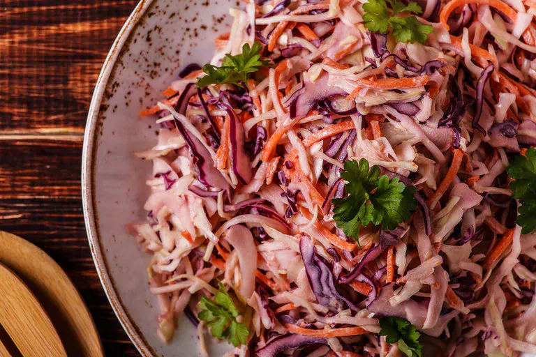 Vibrant Asian slaw with fresh vegetables and savory dressing