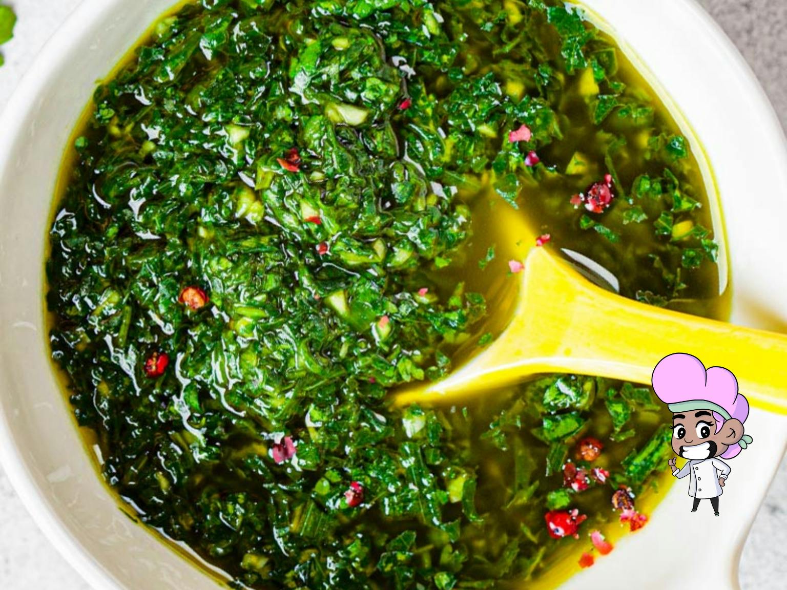 Broccoli chimichurri in a bowl