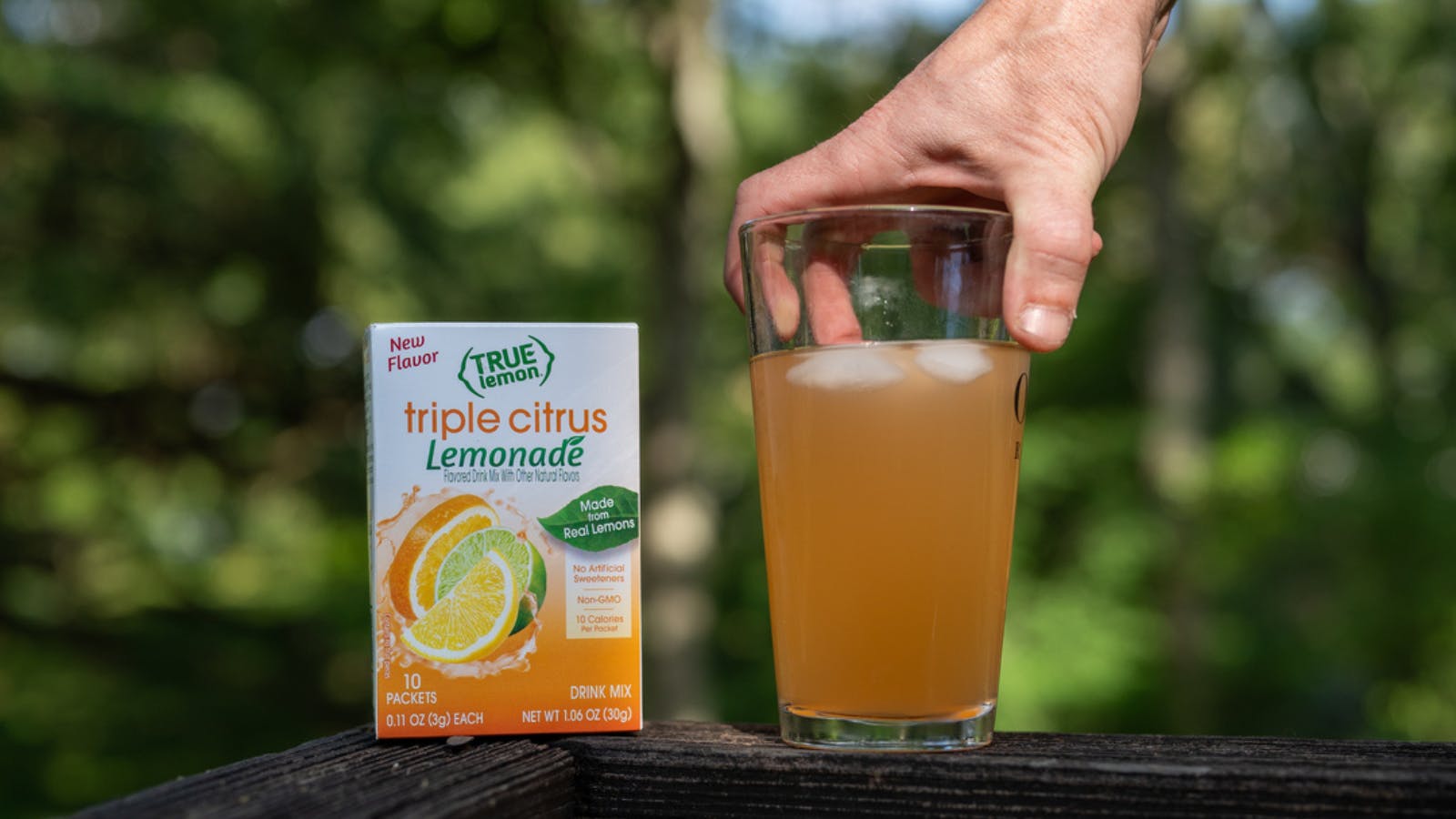 Glass of True Citrus Lemonade on a warm sunny day.