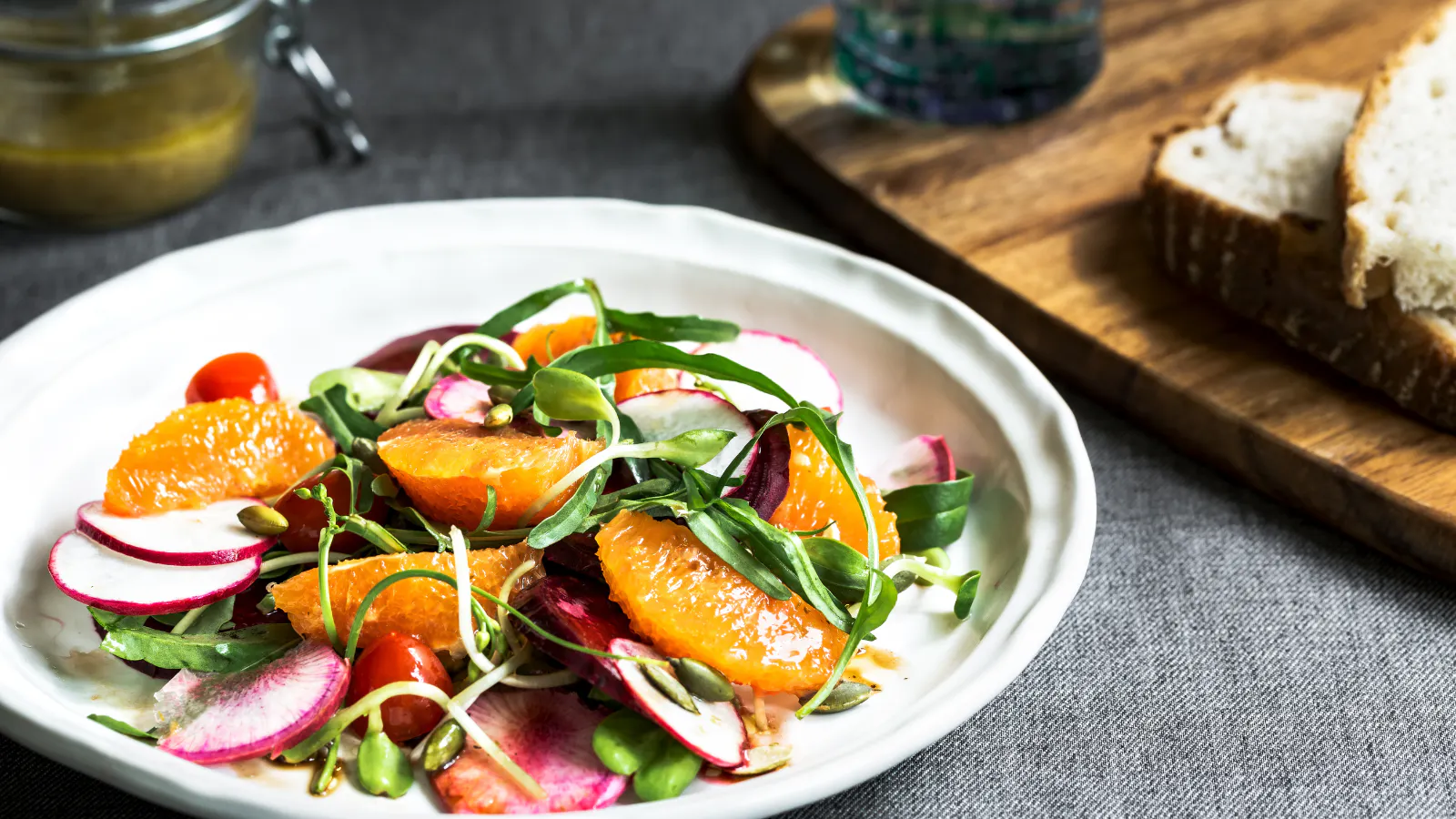 A delicious fruity summer salad with oranges and True Lemon.