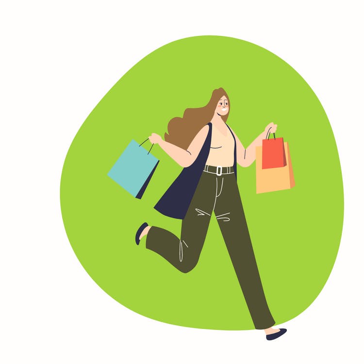 Drawing of a woman out running errands.
